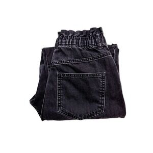 Zara Ruched Paper Waist Black Denim Jeans Lace Ankle Size XS